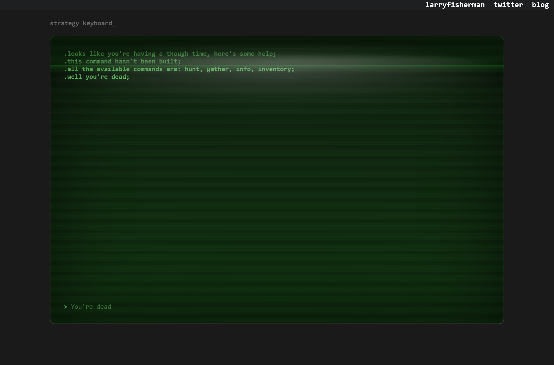 The Strategy Keyboard game-over screen